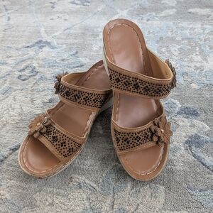 Women's Brown Embellished Slide Sandals